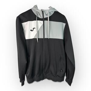 Joma Mens size Medium Crew II Zip Up Hoodie Black Gray White Soccer